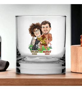 Kişiye Özel İlkel Aşıklar Karikatürlü Viski Bardağı