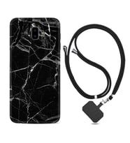 Samsung J6 Plus J7 Prime J7 Pro M20 Kılıf Boyun Askılı Silikon Fragile Black Mermer 1378