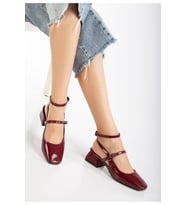 ST-003 Bordo Rugan Günlük 4 cm Topuklu Bayan Ayakkabı