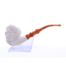 Lületaşı Pipo Doğal Lületaşı El Yapımı Özel Kutulu - Satyr İşlemeli (Krem)