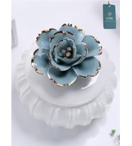 Flowers  Kapaklı Çiçekli Dekoratif Seramik Saklama Kutusu / Takı Kutusu (Mavi)