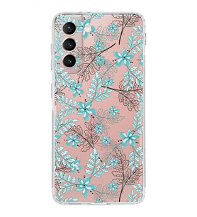 Samsung Galaxy S21  Kamera Korumalı Kapak Floral Su Yeşili Tasarımlı  Şeffaf  Kılıf