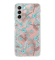 Samsung Galaxy S21  Kamera Korumalı Kapak Floral Su Yeşili Tasarımlı  Şeffaf  Kılıf