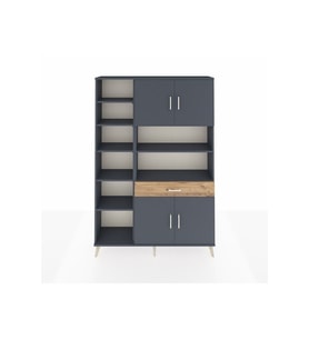 Arges Dolap 10 Raflı Tek Çekmeceli 4 Kapaklı 132x30x195 Antrasit-Antrasit/Çam