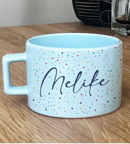 Kişiye Özel İsme Özel Hediye Pastel Fincan Puantiyeli Doğum Günü Hediyesi (Mavi)