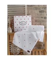 Organik Pamuk - Preminyum Kalp Nakışlı Microcotton El-yüz Havlusu Çeyizlik 1 Adet 50*90 (Kırmızı)