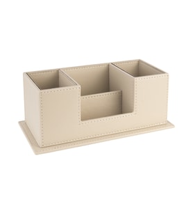 Masaüstü Deri Organizer Kalemlik 4 Gözlü Desktop Organizer Rainbow Vegan 10x12x25 cm. (Bej)