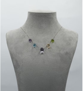 925 Ayar Gümüş 12 Ct Doğal Yarı Değerli Taşlı Multi Renkli Kolye-Collezione Arcobaleno (Gümüş Gri)