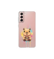 Samsung Galaxy S21 ile Uyumlu Splash Kapibara Tasarımlı Şeffaf Silikon Kılıf