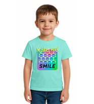 Unisex Smile Baskılı Çocuk Tişört pamuklu penye kumaş (Mint)