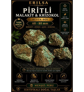 Sertifikalı Piritli Malakit Krizokol Taşı Kütle - 60-80 mm Büyük Boy Doğal Ham Koleksiyonluk