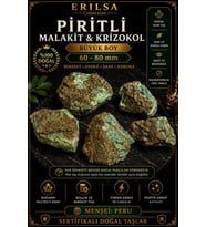Sertifikalı Piritli Malakit Krizokol Taşı Kütle - 60-80 mm Büyük Boy Doğal Ham Koleksiyonluk