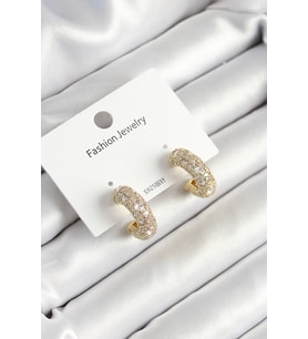 Pirinç Zirkon Taşlı Halka Model Gold Renk Kadın Küpe - TJ-BKP10634