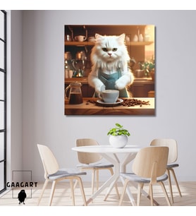 Kare Kanvas Kahve Köşesi Cafe Tablosu Barista British Longhair