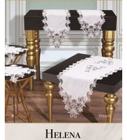 Salon Takımı 5 Parça Keten Dantelli Masa Örtüsü Runner Seti Çeyizlik Helena Model Krem