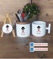 En Cool Baba Hediye Sepeti Kalemlik, Kupa Bardak Sihirli, Ahşap Anahtarlık Hediye Babaya Hediye (Model 3)
