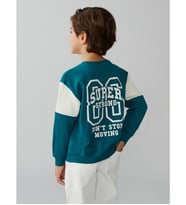 LCW Kids Yeşil Bisiklet Yaka Baskılı Erkek Çocuk Sweatshirt