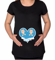 BK Gift Kişiye Özel İsimli İkizler Tasarımlı Siyah Hamile Tişört-2