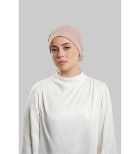 Bej Pratik Hazır Geçmeli Tesettür Bone Sandy Kumaş Pileli Nervürlü Güllü 1806_12