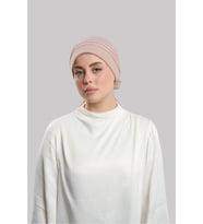 Bej Pratik Hazır Geçmeli Tesettür Bone Sandy Kumaş Pileli Nervürlü Güllü 1806_12
