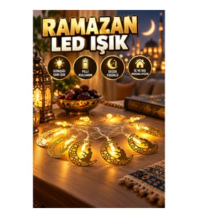 Ramazan Temalı Secde Figürlü Ay LED Dekoratif Işık – Günışığı Sarı, Pilli