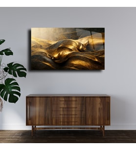 Leylaser Gold Siyah Karışık Desen Cam Tablo Duvar Dekoru