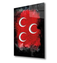 Üç Hilal Siyah Kırmızı Fonlu Cam Tablo