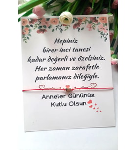 5 Adet Çiçek Konsept Kuşe Kartlı Gold Kalp Bileklik - Anneler Günü Hediyesi -  Jelatinli
