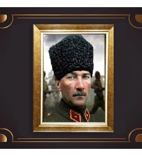 Altın Varaklı Çerçeveli Paspartulu Atatürk Tablo nl02A423 (Gold)