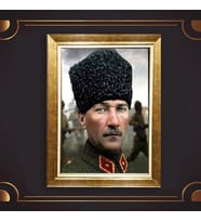 Altın Varaklı Çerçeveli Paspartulu Atatürk Tablo nl02A423 (Gold)