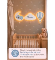 El Boyaması Ahşap Çocuğun İsmine Özel 3’lü Pilli Ledli Gece Lamba Seti Yıldız Hediyeli Bebek Çocuk Odası-Mavi
