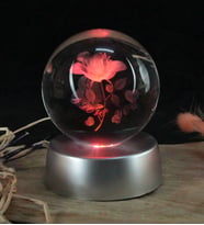 Cam Küre Standlı Led Işıklı Love You Yazılı & Gül Model