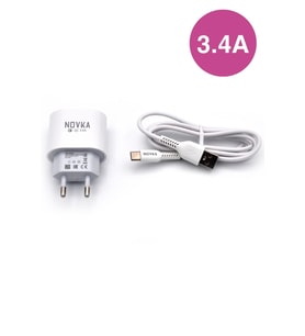 Type-C & USB Girişli 3.4 A Şarj Cihazı 1 Metre Kablo + Adaptör Samsung Oppo Xiaomi Modellerle Uyumlu (Beyaz)