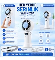 Taşınabilir El Vantilatörü ve Masaüstü Fanı, 200 Kademeli Ayarlanabilir Hız, Dijital Ekranlı, Şarj Edilebilir Mini Fan, Çıkarılabilir Masaüstü Standlı, Sessiz Güçlü Soğutucu Fan