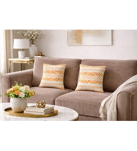 Faralya Life %70 Pamuk %30 Polyester Baskılı Geometrik Desenli 2 li Kırlent Kılıfı 45x45 cm – Dekoratif Koltuk Yastık Kılıfı Modern Salon Dekoru (Turuncu)