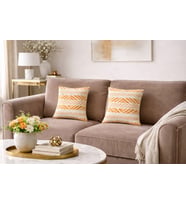 Faralya Life %70 Pamuk %30 Polyester Baskılı Geometrik Desenli 2 li Kırlent Kılıfı 45x45 cm – Dekoratif Koltuk Yastık Kılıfı Modern Salon Dekoru (Turuncu)