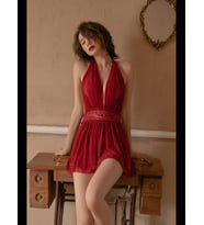 Fantezia Night Kadın Bordo Sırtı Açık Beli Dantelli Gecelik Takım