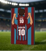 BK Gift Kişiye Özel Baba&Çocuk Bordo-Mavi Forma Tasarımlı Kanvas Tablo, Arkadaşa Hediye, Sevgiliye Hediye, Taraftar Hediyesi