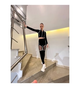 Nancy Beyaz Biye Ve Tül Pencere Detaylı Siyah Spor Tayt