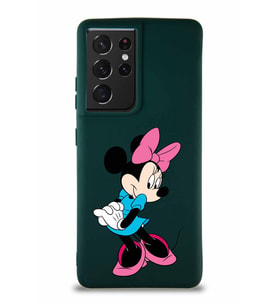 Samsung Galaxy S21 Ultra Soft Premier Kapak Minnie Mouse-F Tasarımlı Silikon Kılıf - Yeşil (Şeffaf)