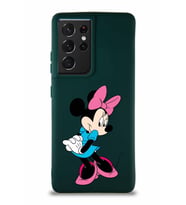Samsung Galaxy S21 Ultra Soft Premier Kapak Minnie Mouse-F Tasarımlı Silikon Kılıf - Yeşil (Şeffaf)