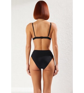 Kadın Bikini Takımı Leopar Desenli Üçgen Kaplı Balensiz Yüksek Bel Hipster Kolsuz Örme Raşel