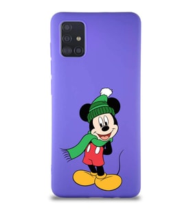 Samsung Galaxy A51 Soft Premier Kapak Mickey Mouse-G Tasarımlı Silikon Kılıf - Mor (Şeffaf)