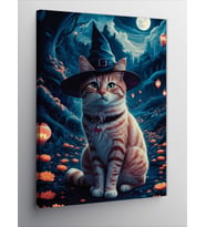 Kanvas Tablo Cadı Şapkalı Kedi
