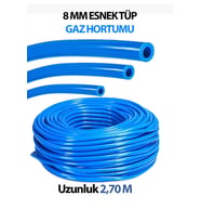 8 MM Tüp Hortumu Yüksek Kaliteli Esnek Mavi 2,70 M Uzunluğunda (2 Adet Kelepçe Hediyemizdir)