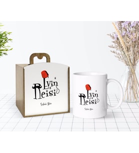 BK Gift Kişiye Özel Ahşap Kutuda Evin Reisi Tasarımlı Beyaz Kupa Bardak-2
