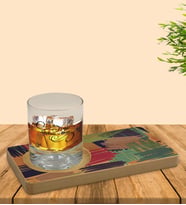 BK Gift Kişiye Özel Modern Art Tasarımlı Doğal Ahşap Tabaklı Viski Bardağı Sunum Seti Model 11