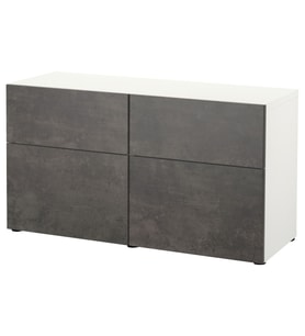 Dolap Kombinasyonu, Beyaz-Koyu Gri Taş Görünümlü, 120x42x65 cm, Çıt Çıt Raylı