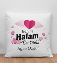 BK Gift Kişiye Özel Benim Halam Bir Melek Tasarımlı Beyaz Kırlent Yastık, Ev Hediyesi, Doğum Günü Hediyesi