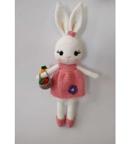 Pembe Sepetli Şirin Tavşan Uyku Arkadaşı Amigurumi Organik Oyuncak